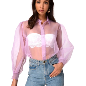 MOTEL Rocks MAKIZA Lilac Sheer Long Sleeve Shirt